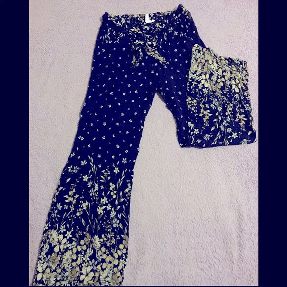 Navy Blue Flower Pants - Picture 1 of 1